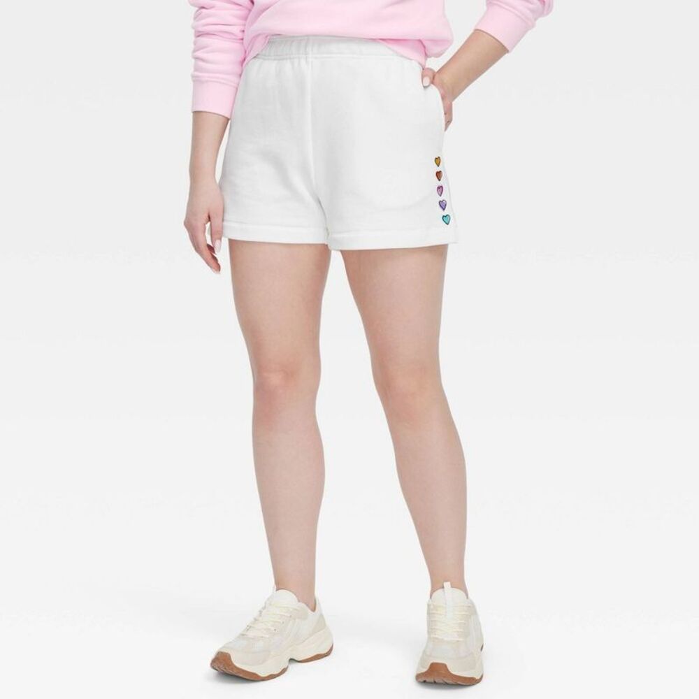 Roller Rabbit White Jean Shorts with Rainbow Heart Embroidery